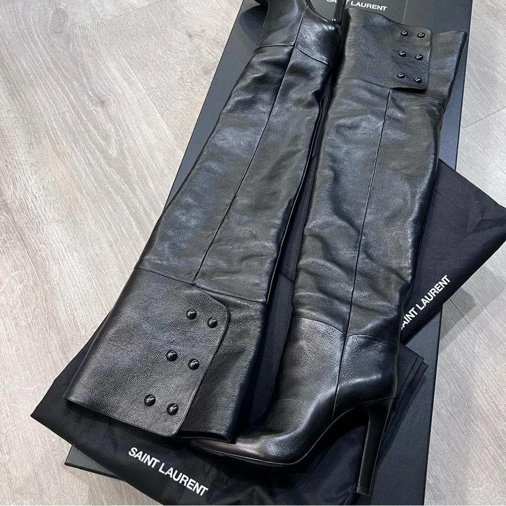 YSL Saint Laurent Over the Knee Boots Black - Picture 4 of 16
